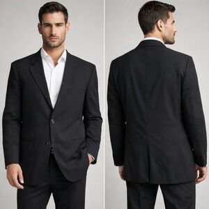 Donna Karan Signature Mens Black 100%‎ Wool 3 Button Blazer Made in Italy 41L